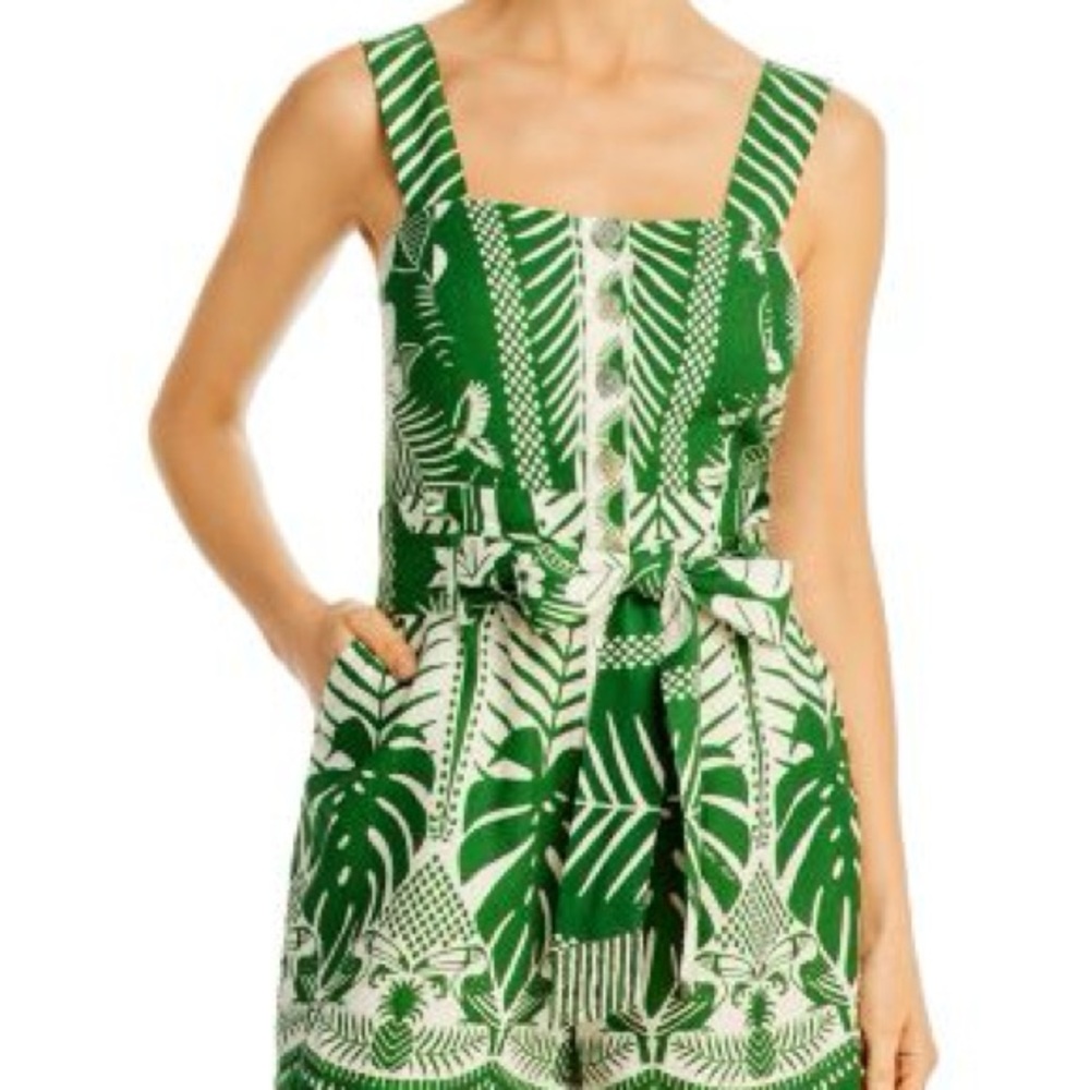 FARM Rio Green and White Tropical Jumpsuit Size Small NWT